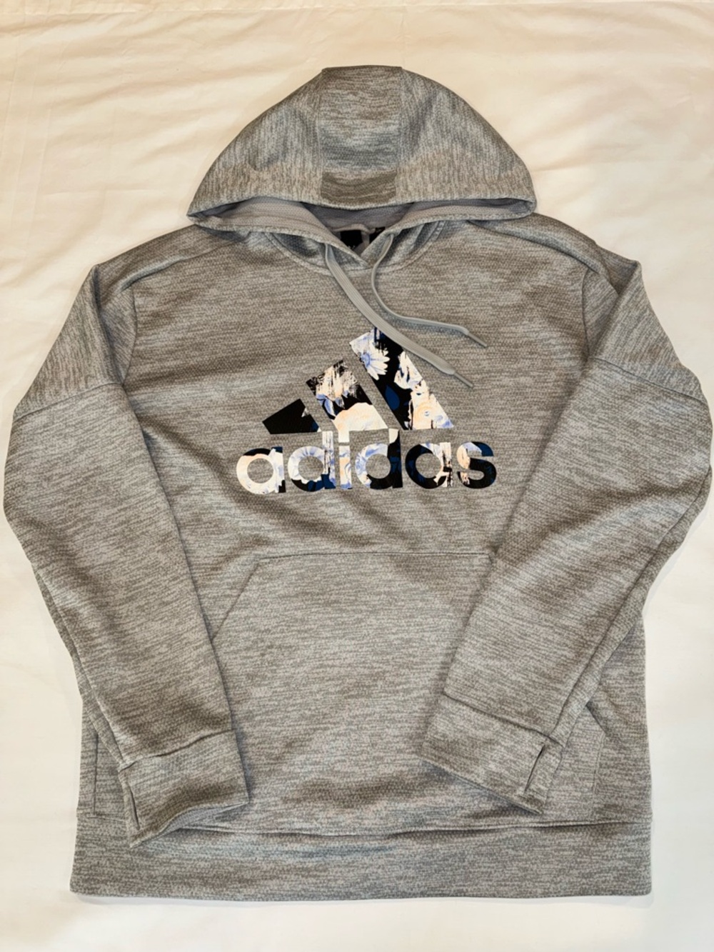 adidas Gray Crewneck Hoodie with Floral Logo